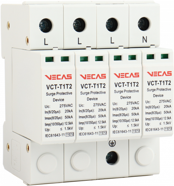 Ogranicznik przepięć T1T2 (B+C) 275V AC 12,5kA 1,5kV 4P - VCS-VCT-T1T2-AC-12.5-4P - VECAS