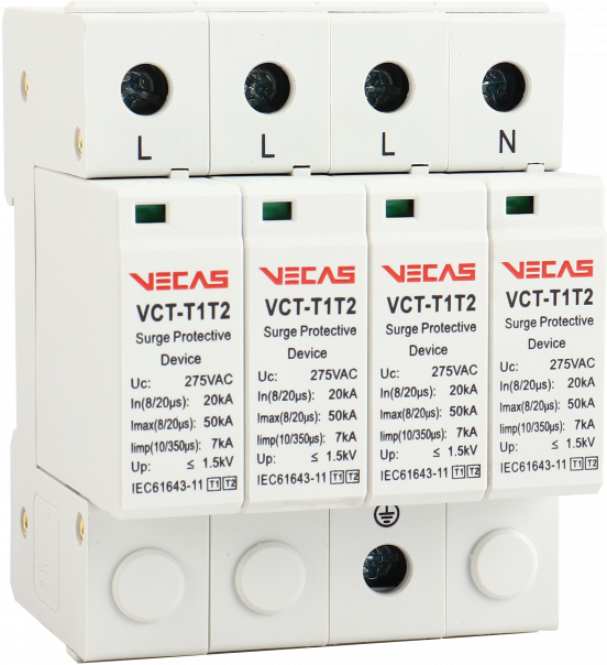 Ogranicznik przepięć T1T2 (B+C) 275V AC 7kA 1,5kV 4P - VCS-VCT-T1T2-AC-7-4P - VECAS