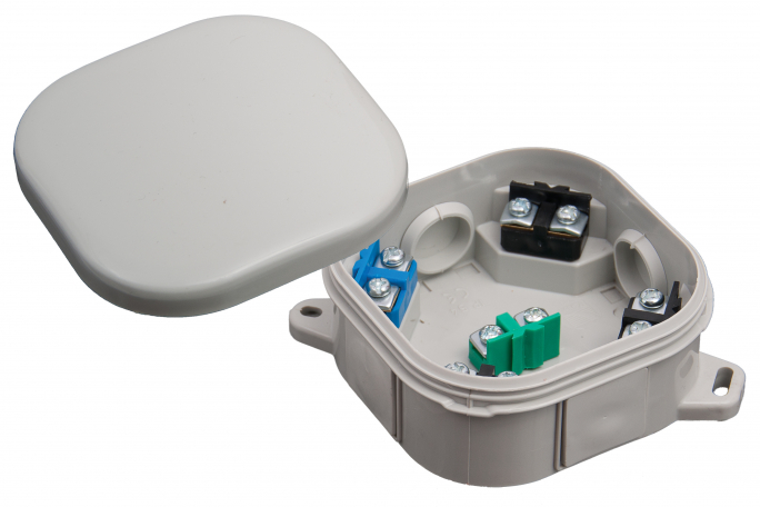 PUSZKA INSTALACYJNA NATYNKOWA (HERMETYCZNA) PH 92 X 92 KLIK - 5 ZACISKÓW KOLOROWYCH 4 MM2, IP 54, SZARY - A.0020 - PAWBOL