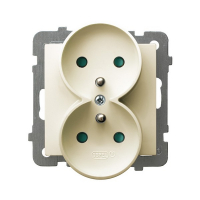 GNIAZDO PODWÓJNE Z UZIEMIENIEM 2X2P+Z Z PRZESŁONAMI ZACISKI ŚRUBOWE 16A 250V IP20 ECRU AS - GP-2GRZP/m/27 - OSPEL