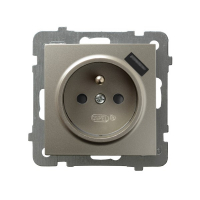 GNIAZDO POJEDYNCZE Z UZIEMIENIEM 2P+Z Z PRZESŁONAMI Z USB ZACISKI AUTOMATYCZNE 16A/230V USB 5V/2.1A IP20 SATYNOWY LIGHT AS - GP-1GZPUSB/m/45 - OSPEL