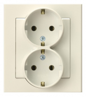 Gniazdo podwójne z uziemieniem schuko kompletne z ramką 16A/250~, IP-20, zaciski gwintowe ECRU SONATA - GP-2RS/27 - OSPEL
