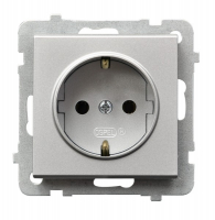 Gniazdo pojedyncze z uziemieniem schuko 16A/250~, IP-20, zaciski gwintowe SREBRO MAT SONATA - GP-1RS/m/38 - OSPEL